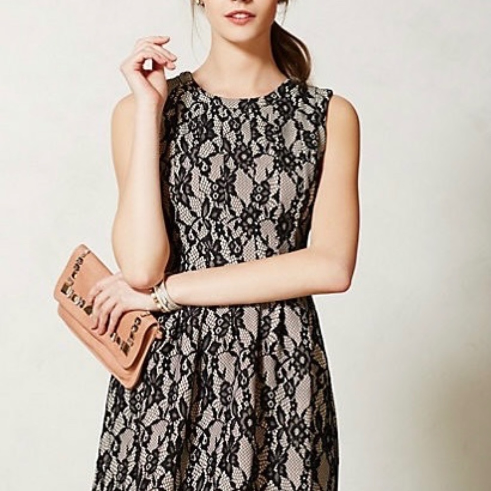 Anthropologie HD In Paris Black nude Lace Dress Sz XS Fall holiday